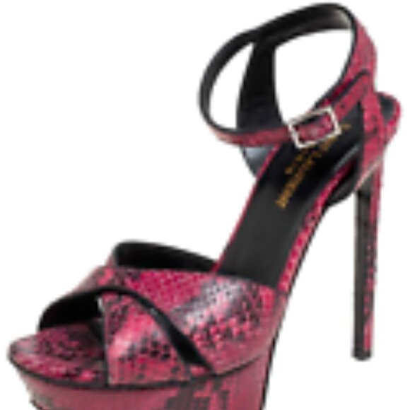 Saint Laurent YSL Bianca Tribute Pink Snake Platform Sandals Pumps Sz 37 7 $1295